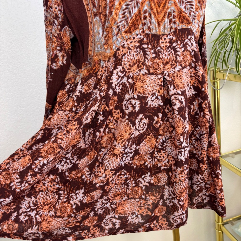 Free People Lady Luck Tunic Medium Burgundy Paisley Open Back Bell Sleeve Hippie - Picture 12 of 14